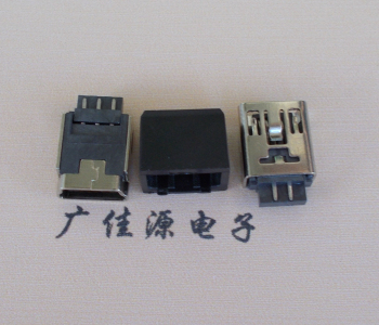 MINI USB 5Pin接口 帶護套焊線母座 B型180度銅殼